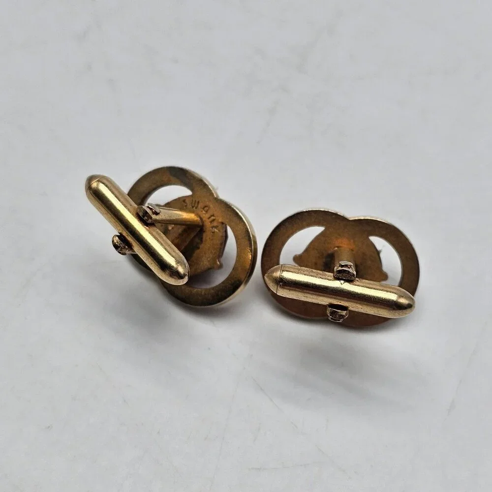 Vintage Swank Double Ring Cufflinks With Red Rose Cut Ruby Rhinestone